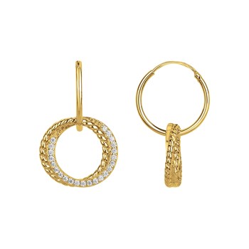 Vergulde hoepeloorbellen met wit zirkoniumoxide