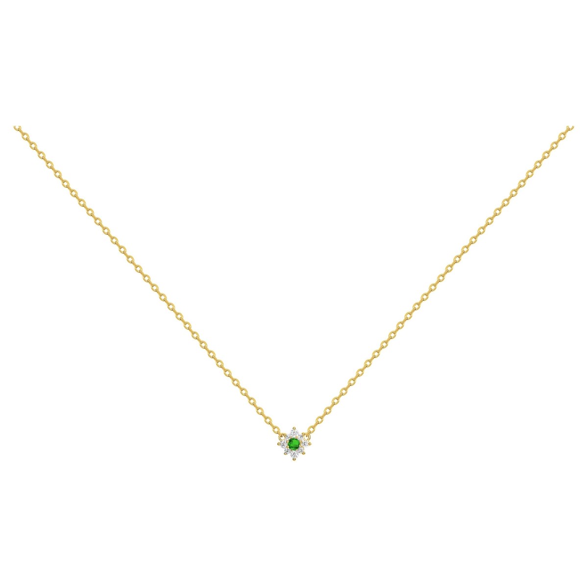 Collier mono-motif en Plaqué Or avec oxyde de zirconium vert emeraude