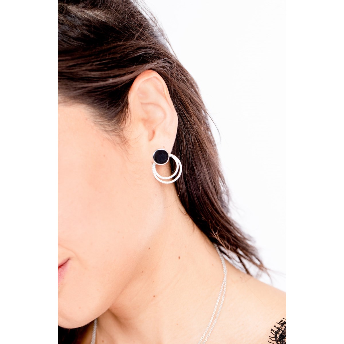 Boucles d'oreilles pendantes en Argent avec oxyde de zirconium blanc - vue 2