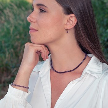 Collier, bracelet et boucles d'oreilles Serena en pierres Améthyste