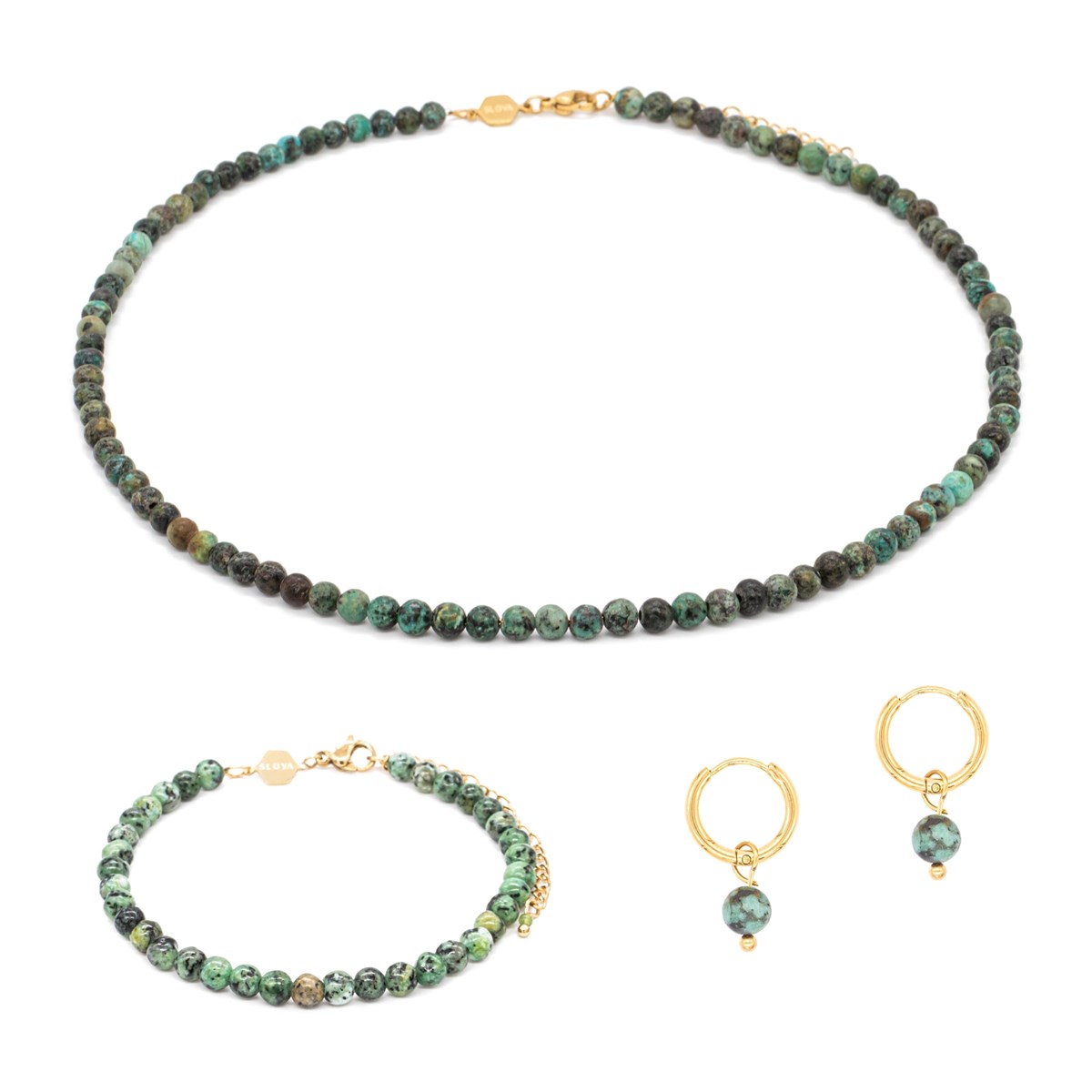 Collier, bracelet et boucles d'oreilles Serena en pierres Turquoise Africain
