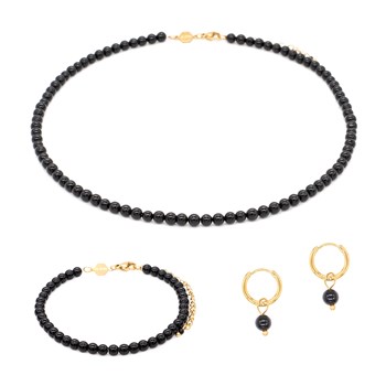 Collier, bracelet et boucles d'oreilles Serena en pierres Obsidienne