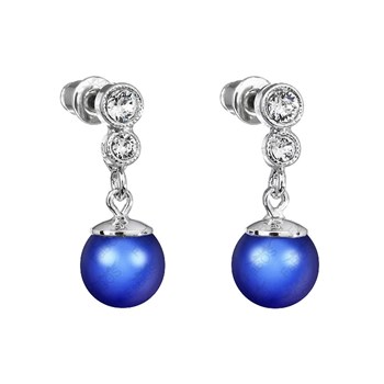 Blue pearl earrings with rhodium-plated and white gold crystals