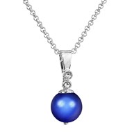 Collier perle bleue ornée de cristaux en plaqué or blanc et rhodié