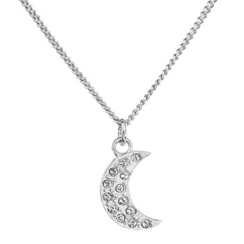 Maan hanger ketting met witte kristallen in witgoud en gerhodineerd