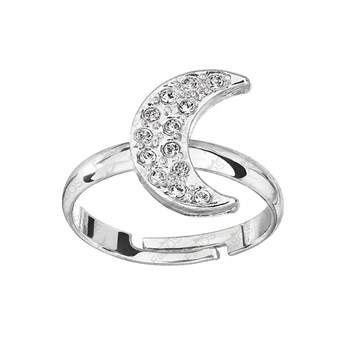 Bague ajustable avec lune ornée de cristaux blancs en plaqué or blanc et rhodié