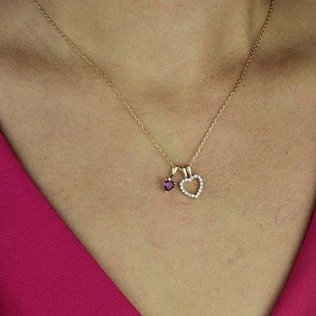 Collier 2 pendentifs 3 styles coeur oxyde de zirconium rose Plaqué OR 750 3 microns