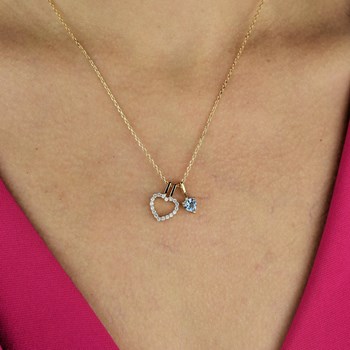 Collier 2 pendentifs 3 styles coeur oxyde de zirconium bleu Plaqué OR 750 3 microns