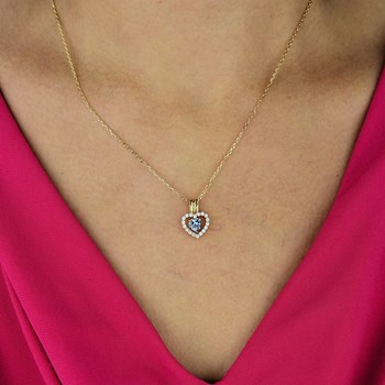 Collier 2 pendentifs 3 styles coeur oxyde de zirconium bleu Plaqué OR 750 3 microns
