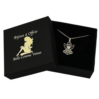 Collier ange protecteur coeur serti d'oxydes de zirconium Plaqué OR 750 3 microns