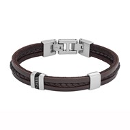 Bracelet Fossil Leather Essentials en cuir brun