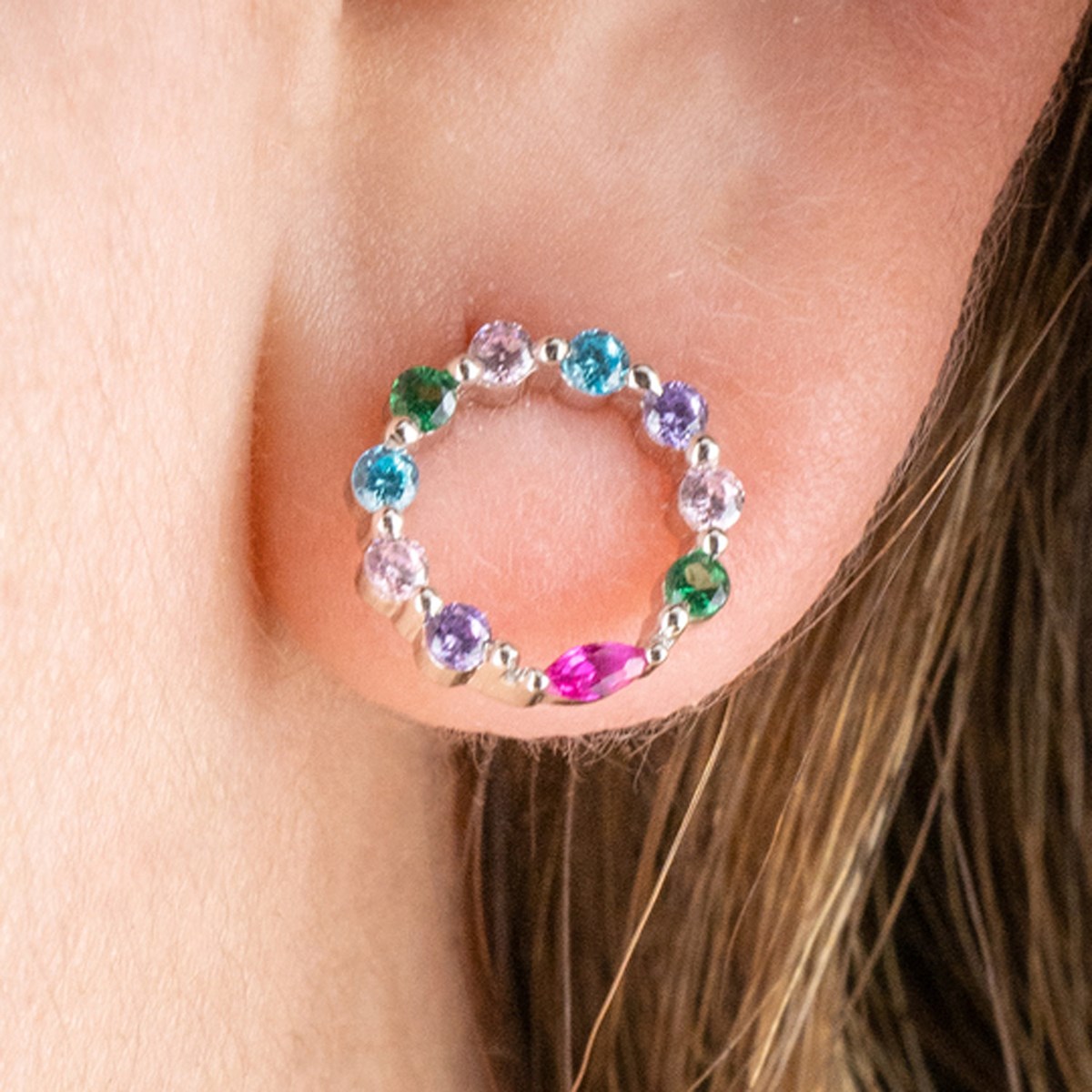 Boucles d'oreilles puces Lotus Silver multicolores - vue 2