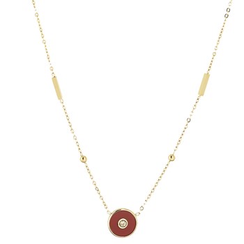 Collier Zag acier doré pastille rouge empierrée collection Liz