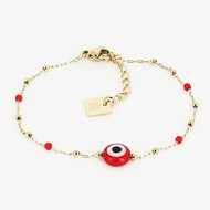 Bracelet Zag acier doré oeil protecteur rouge collection Bodrum