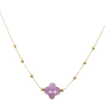 Collier Zag acier doré trèfle améthyste collection Velasquez