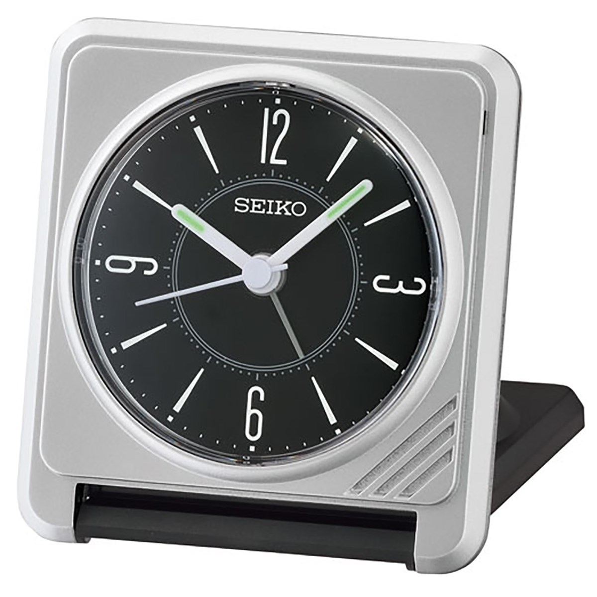 Réveil de voyage Seiko gris argent métallisé pliable
