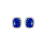 Boucles d'oreilles Carrées Argent - Opale bleue