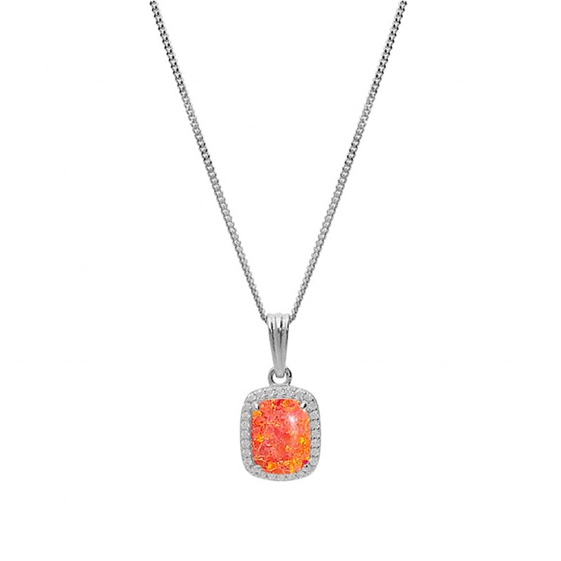 Collier Argent - Opale orange - vue 2