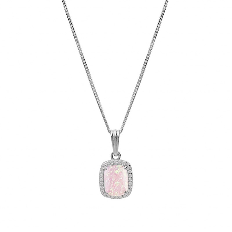 Collier Argent Opale rose rectangulaire - 032461P - vue 2