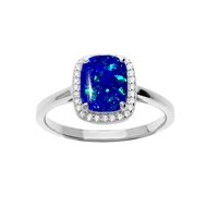 Bague Argent carrée - Opale bleue