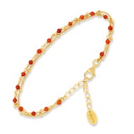 Bracelet En Argent Doré Double Chaine Pierres Naturelles Rouges