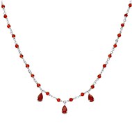 Collier Argent Rhodié Et Pierres Naturelles Rouges
