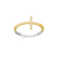 Bague Argent Croix Pavée Doré