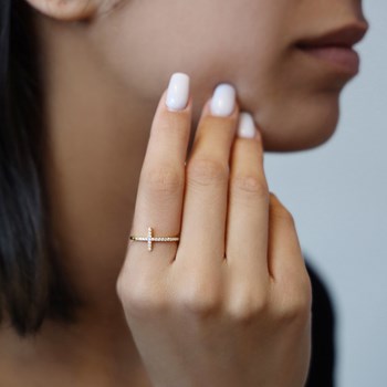 Bague Argent Croix Pavée Doré