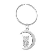 Porte-clés hibou sur un croissant de lune argenté