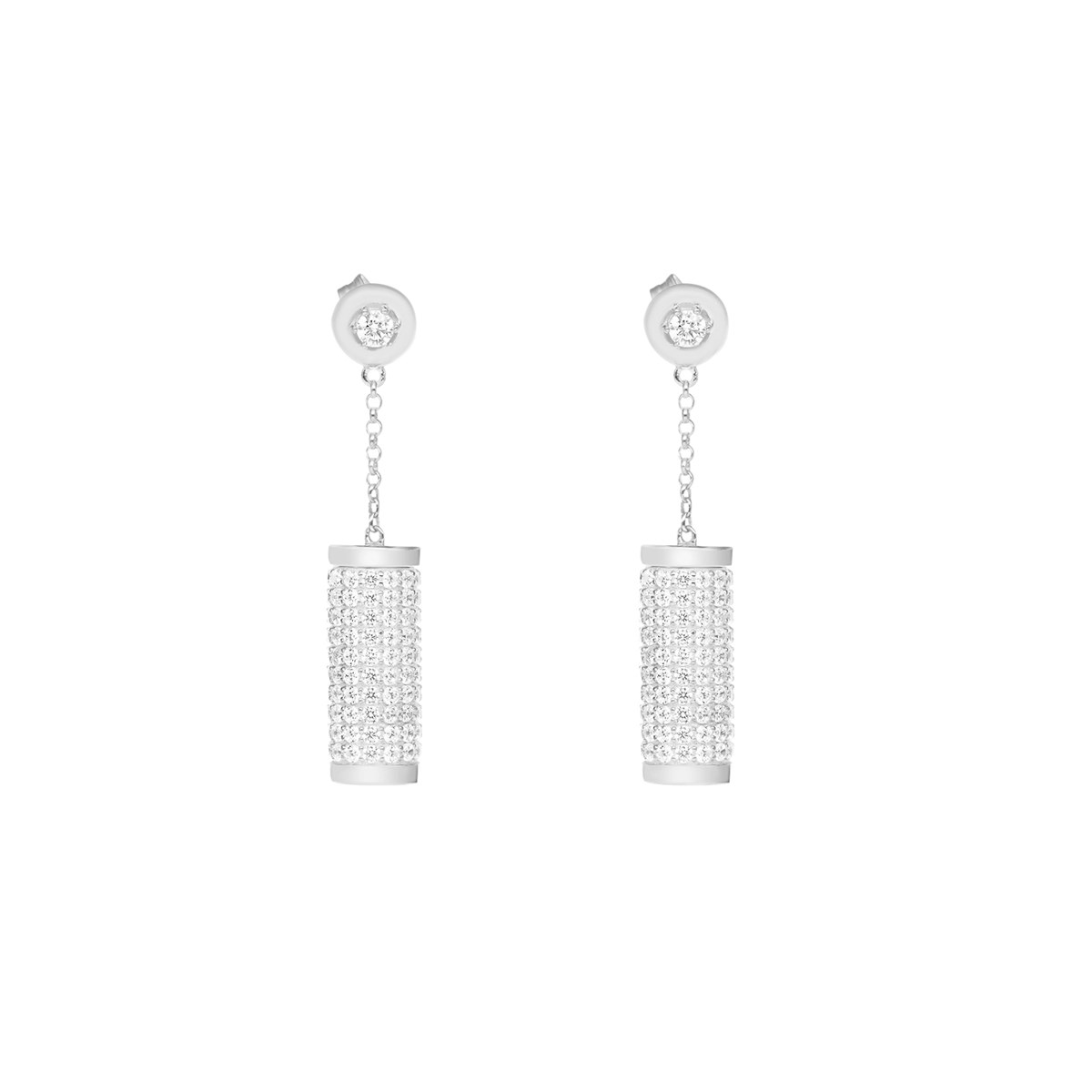 Boucles D'oreilles En Argent Rouleau Serti De Zirconium Blanc