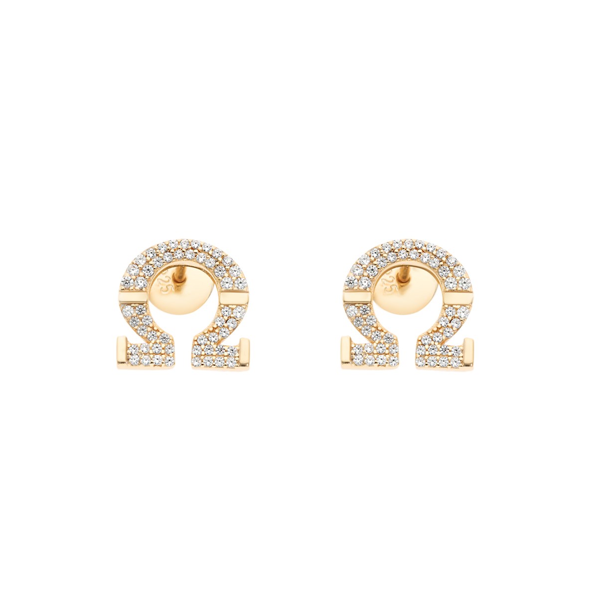 Boucles D'oreilles En Argent Doré Omega Serti De Zirconium Blanc