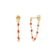 Boucles D'oreilles Argent Doré Chaine Et Pierres Naturelles Rouge