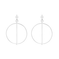 Boucles D'oreilles Argent Rhodié Cercle Diamanté Et Lisse