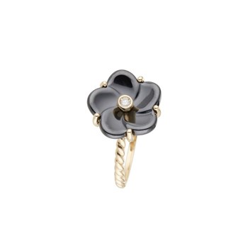 Bague Ceramique 'Fleur Noire' Or et Diamants