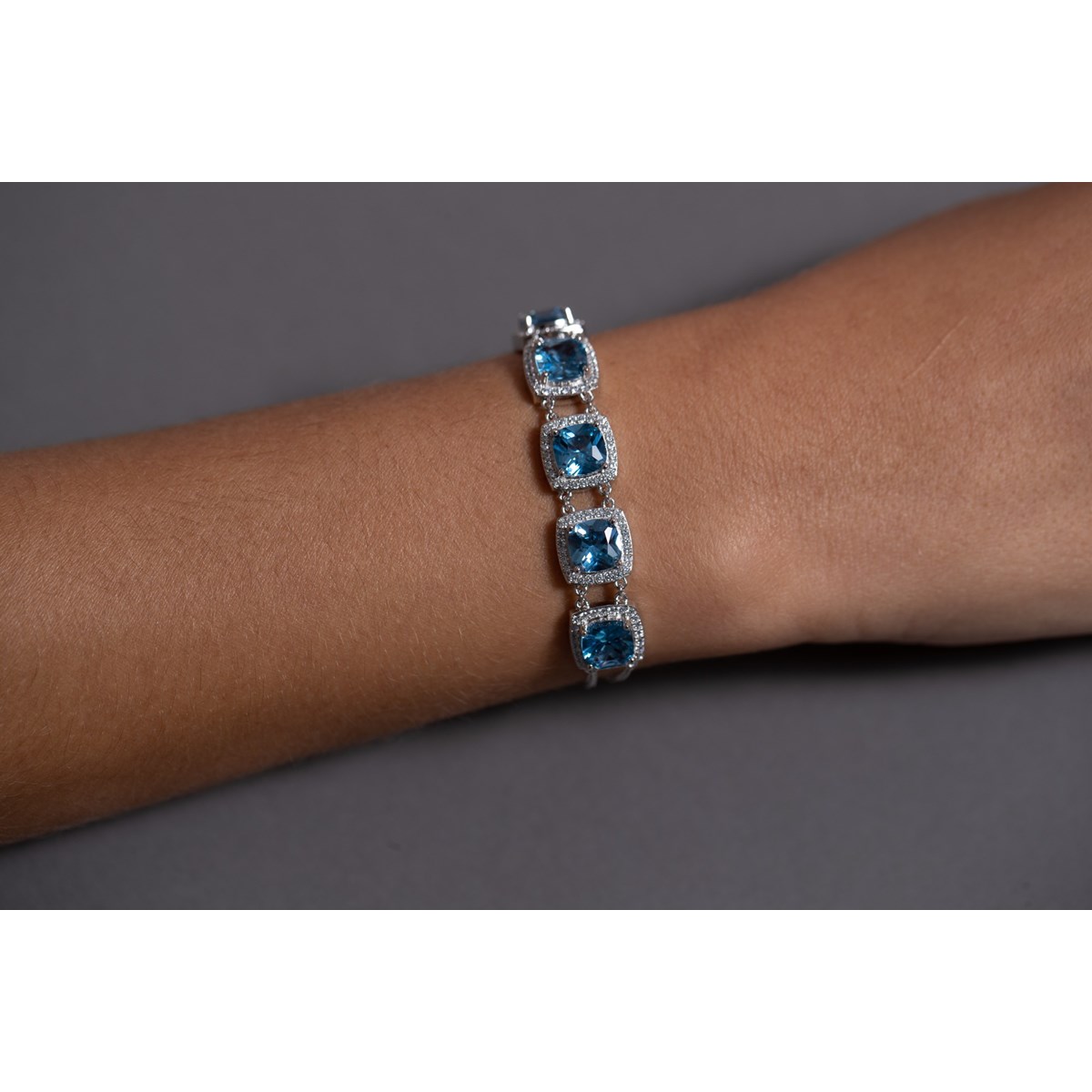 Bracelet souple MARGARET en Argent avec pierre synthétique bleu topaze - vue 2