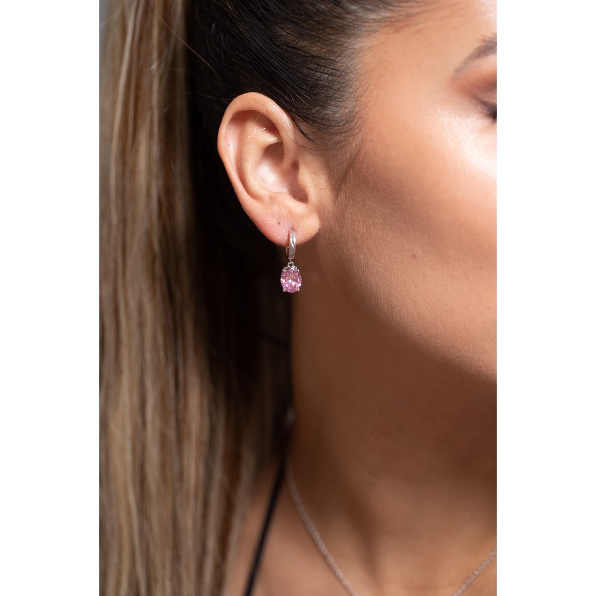 Boucles d'oreilles pendantes ELISABETH en Argent avec pierre synthétique rose - vue 2