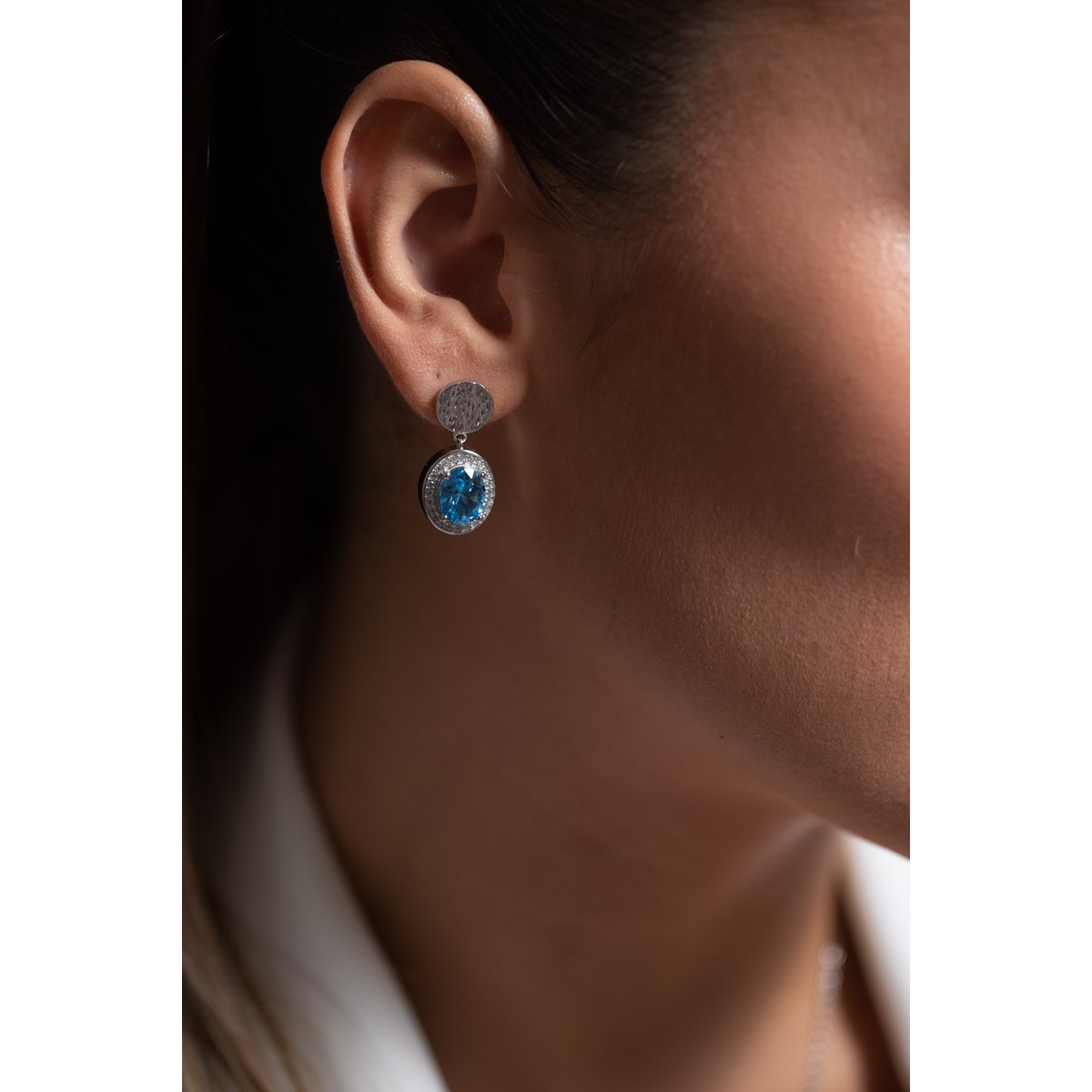 Boucles d'oreilles pendantes VICTORIA en Argent avec pierre synthétique bleu topaze - vue 2