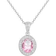 Collier mono-motif Victoria en Argent avec oxyde de zirconium rose