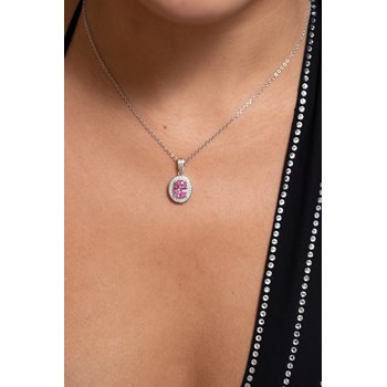 Victoria ketting met één patroon in zilver met roze zirkoonoxide