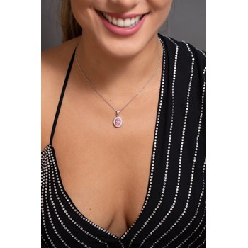 Victoria ketting met één patroon in zilver met roze zirkoonoxide