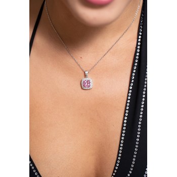 MARGARET zilveren halsketting met roze synthetische steen
