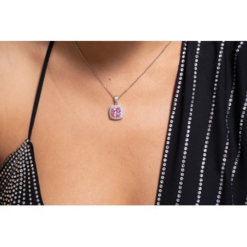 MARGARET zilveren halsketting met roze synthetische steen