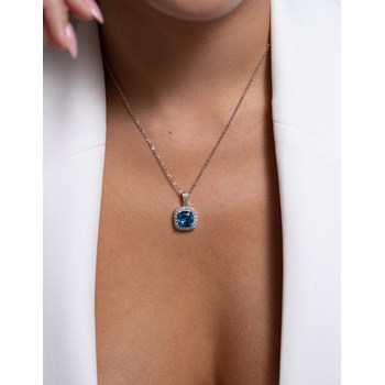 MARGARET zilveren halsketting met synthetische topaas blauwe steen