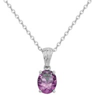 Collier mono-motif ELISABETH en Argent avec pierre synthétique mauve amethyste