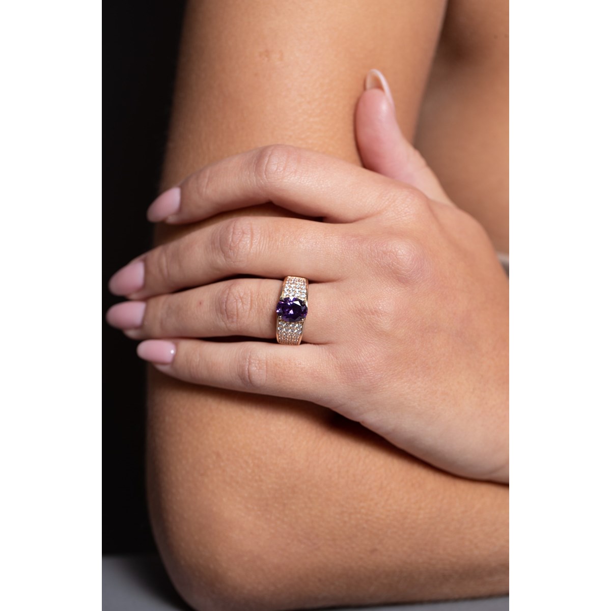 Bague ELISABETH en Plaqué Or avec oxyde de zirconium mauve amethyste - vue 2