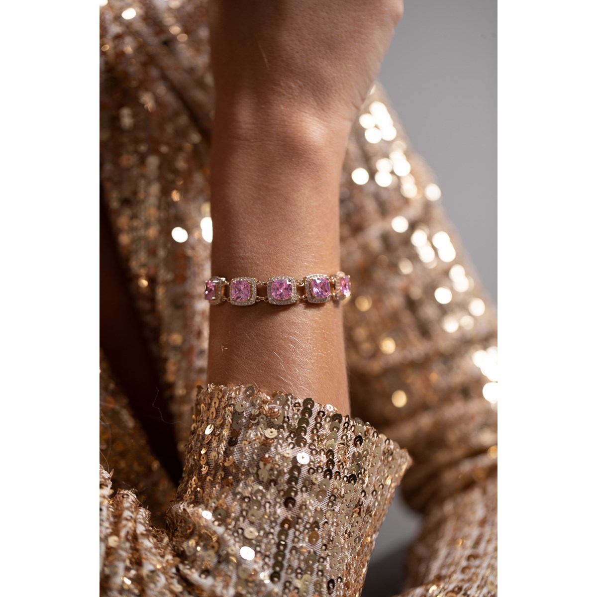 Bracelet souple MARGARET en Plaqué Or avec pierre synthétique rose - vue 2