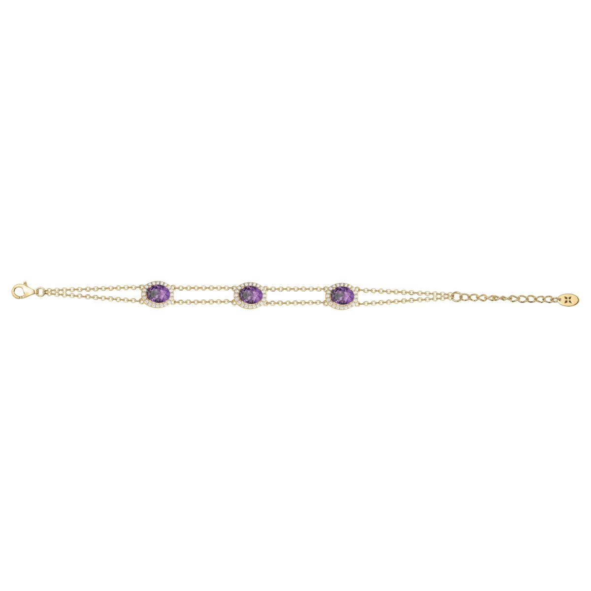 Bracelet souple VICTORIA en Plaqué Or avec oxyde de zirconium mauve amethyste