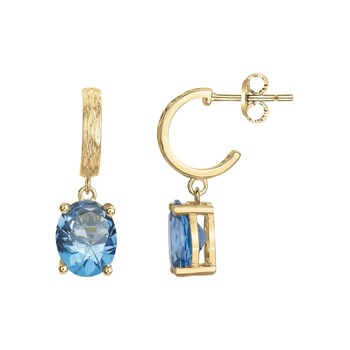 Boucles d'oreilles pendantes Elisabeth en Plaqué Or avec oxyde de zirconium bleu topaze