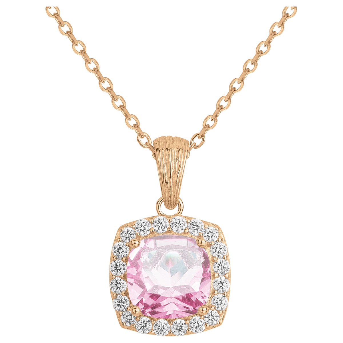 Collier mono-motif MARGARET en Plaqué Or avec oxyde de zirconium rose