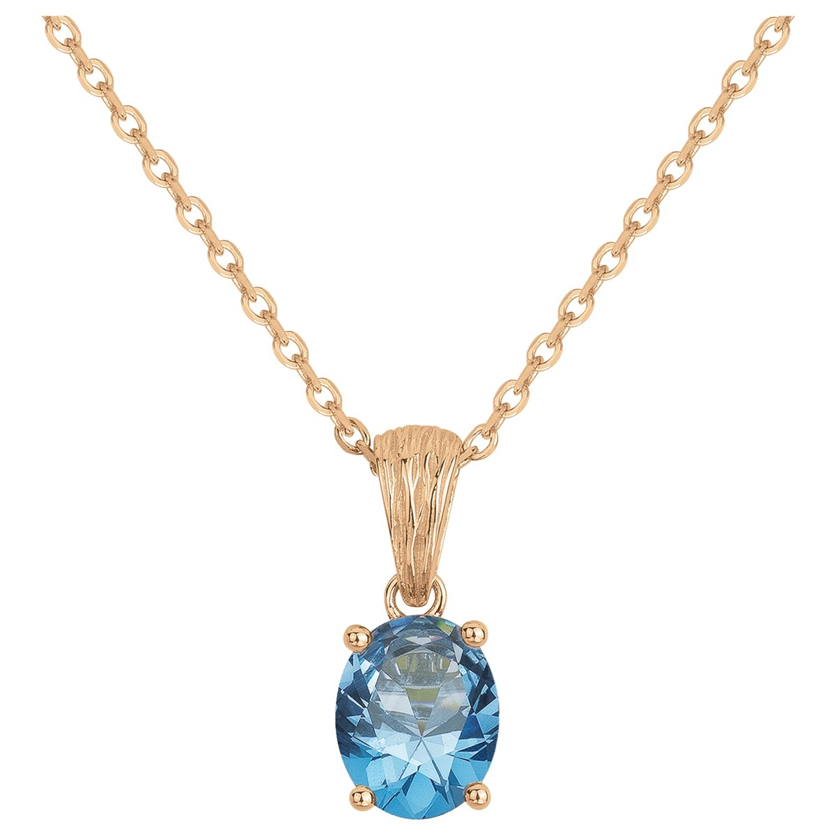 Collier mono-motif ELISABETH en Plaqué Or avec oxyde de zirconium bleu topaze